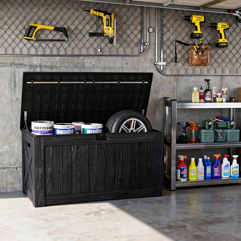 Outdoor Storage Box with Lid, 120-Gallon, 1-Unit, (Black), Black
