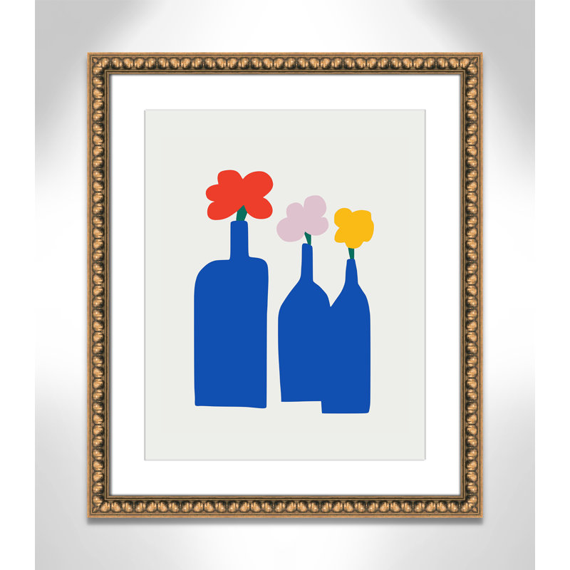 «Bold Blooms Trio Print» par Dean, L 22,5 po x H 26,5 po, Matted Print, Perles de feuilles dorées