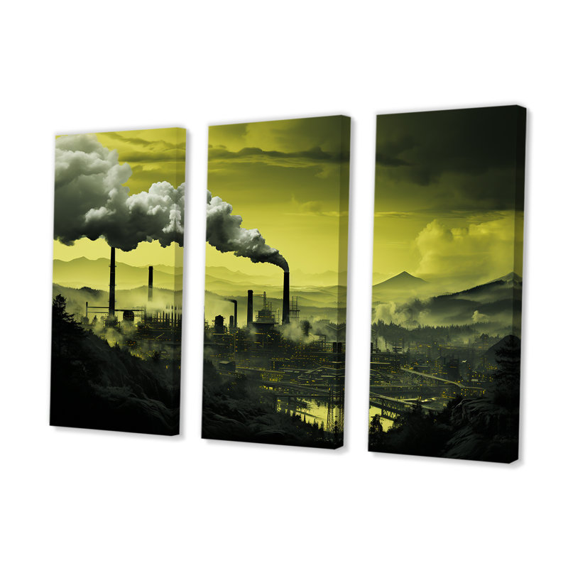 Monochromes de fabriques de cheminées, ensemble d'art sur toile, H 40 po x l 60 po x P 1 po