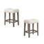 Table de salle à manger 5 pièces pour comptoir, table carrée en chêne 36 pouces avec 4 tabourets en mélange de lin, style Mid-Century moderne, 4 places, finition bois grain foncé, bois franc d'ingénierie transitionnel de 36 pouces de hauteur, assemblage facile