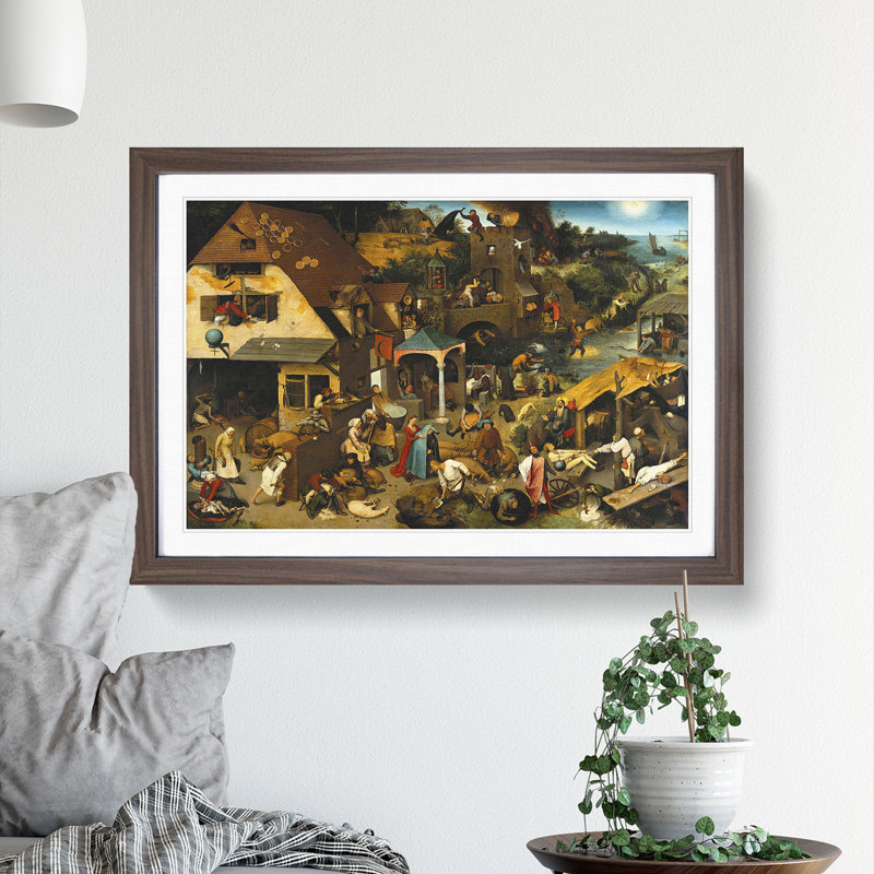 XX-A-1291X Neverlandish Proverbs by Pieter Bruegel the Elder - Picture Frame Painting, Walnut Framed, 48cm H x 65cm W x 2cm D