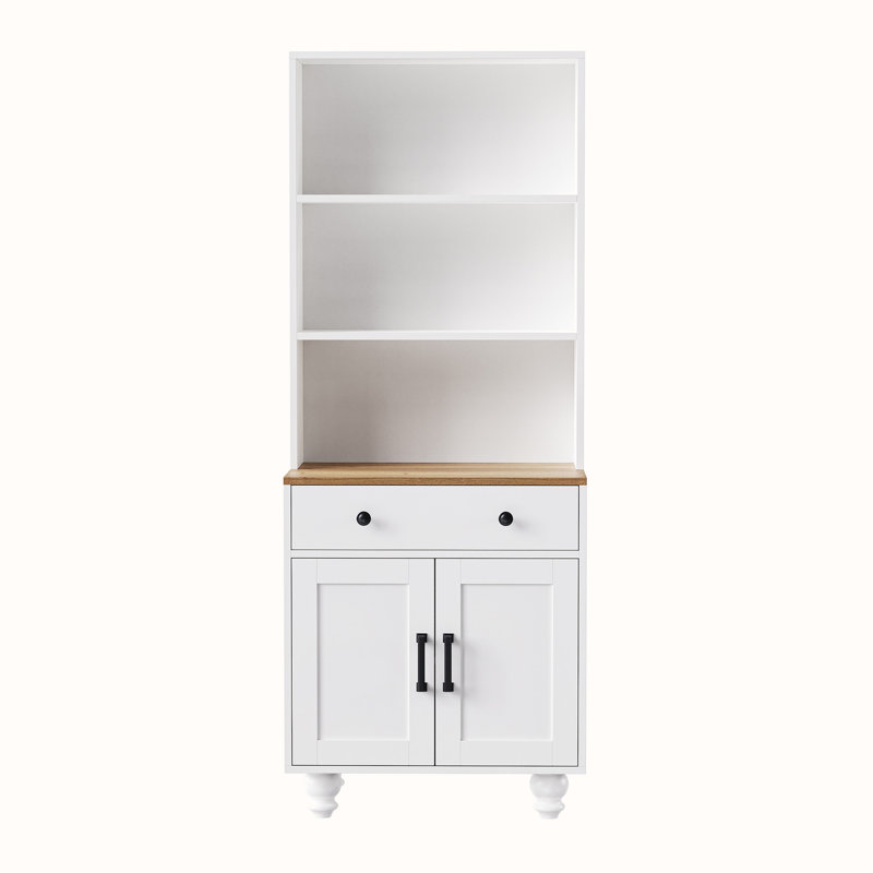 Storage Cabinet with Drawer and 2 Door,Tempered Glass Doors,Adjustable Shelves, White