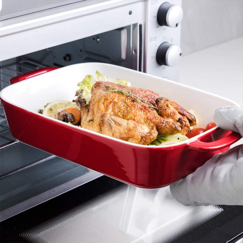 Red Ceramic Non-Stick Rectangular Bakeware Set, 3-Piece