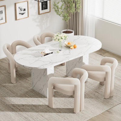 62.9inch Modern Oval Dining Table Set