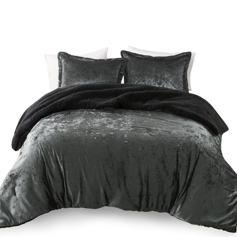 Très grand / très grand, 3 pièces, velours écrasé, édredon, gris anthracite, rembourrage, lavable à la machine, - étiqueté, peau, réversible 3, preuve douce, coffre-fort