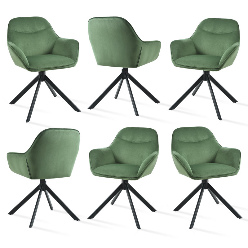 48.5cm H Swivel Upholstered Dining Chairs- Ergonomic Back, Green Velvet