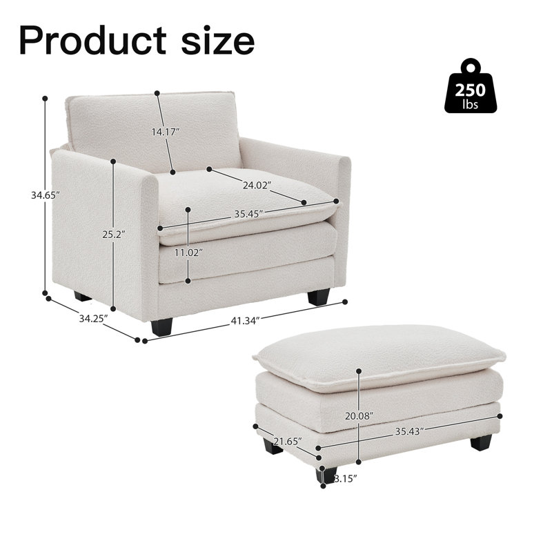 Fauteuil d'appoint rembourré avec repose-pieds Redenius Boucle, Mélange de polyester beige