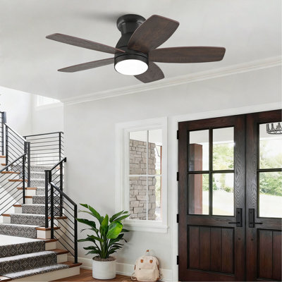 32-inch Low-Profile Ceiling Fan with Light and Remote Control, Dimmable Quiet DC Motor, for Bedroom Indoor Outdoor Use
