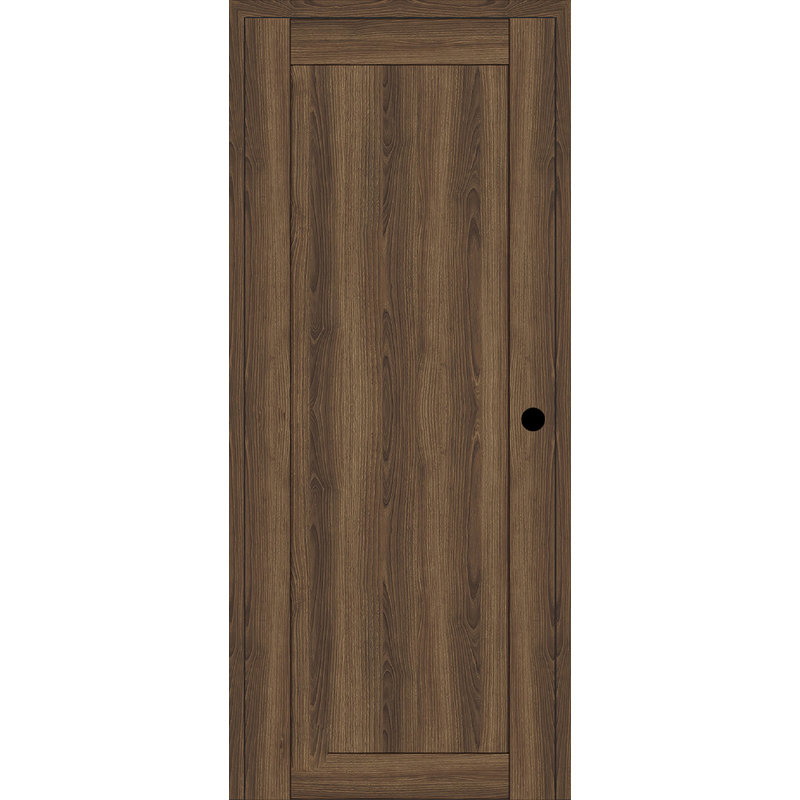 Porte intérieure standard préfinie en bois massif manufacturé 1 panneau Shaker, 27,8 po x 95,2 po, Pacane, Côté gauche