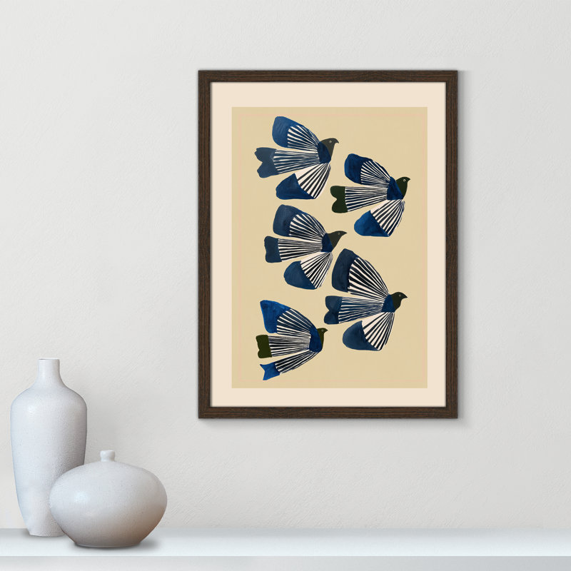 Imprimé Indigo Flight par City, Walnut Woodgrain, 17'' W x 23'' H, Framed Print