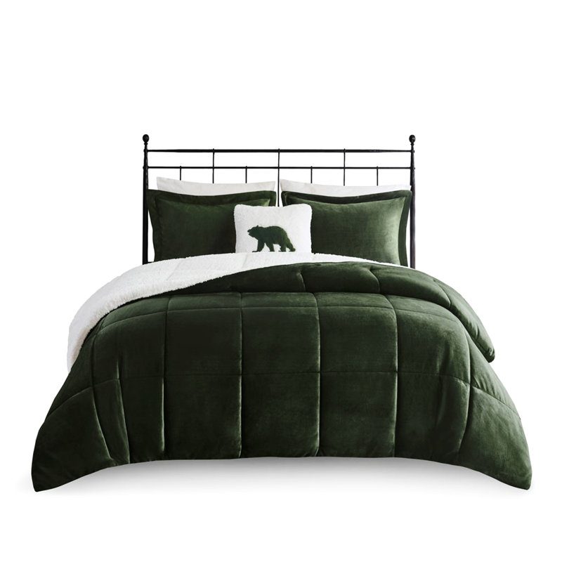 + Édredon avec 1 édredon, 2 taies décoratives assorties, coussin décoratif, grand lit double / grand, Vert/Ivoire