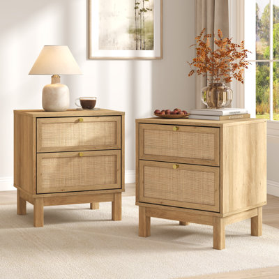 18.9''w Natural Rattan 2-drawer Nightstand Set Of 2