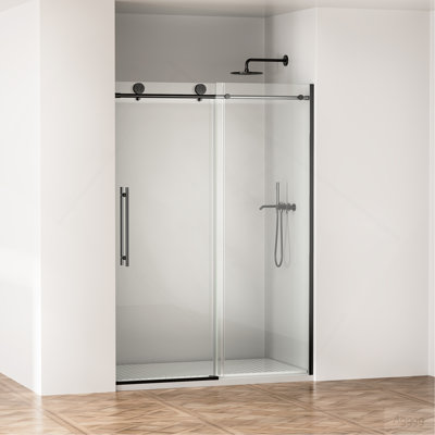 Door 50-54 in W x 75 in H Frameless Shower , Sliding Shower Door with 5/16"(8mm) Clear Tempered Glass Shower Door, Easy to Clean Bathroom, Silent Soft-Close Design, Easy to Install,Matte Black