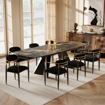 Ensemble de table de salle à manger extensible pour 8, table en pierre frittée 9 pièces avec 8 chaises, grande cuisine moderne et ensemble de salle à manger