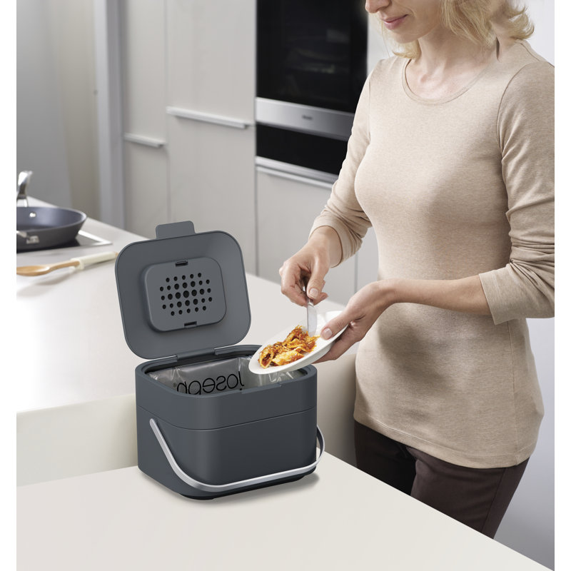Joseph Joseph Stack Food Waste Compost Bin with Odor Filter (1 Gallon Capacity), Graphite