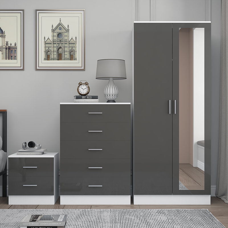 Eva Piece Bedroom Set, Grey Gloss / Matt White
