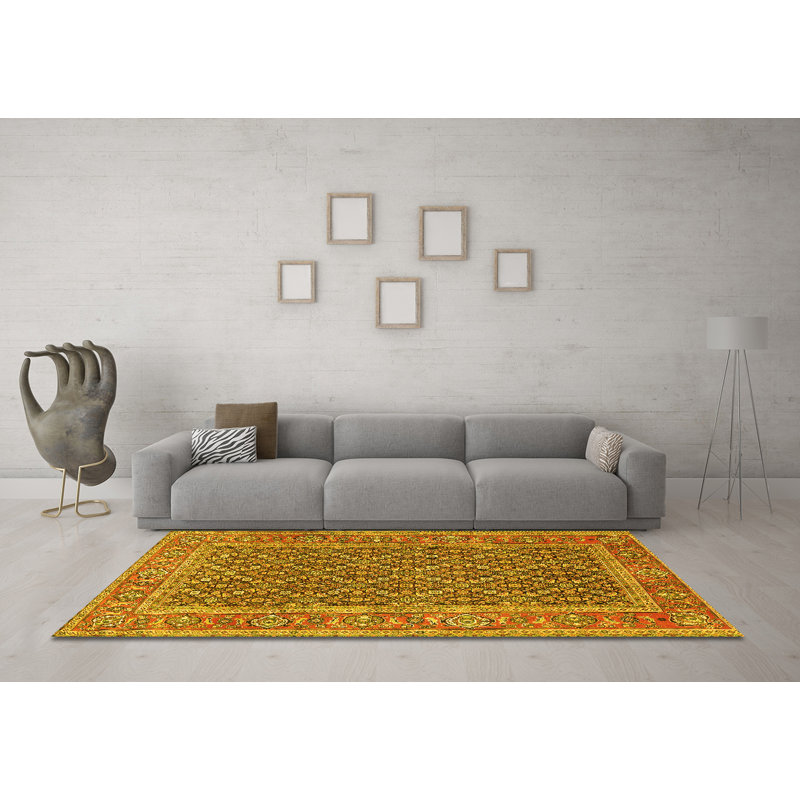 Tapis traditionnels jaunes lavables à la machine 1047, Carré 3 pi