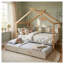 Lit maison blanc en bois pleine grandeur avec accents de couleur bois original-129416872
