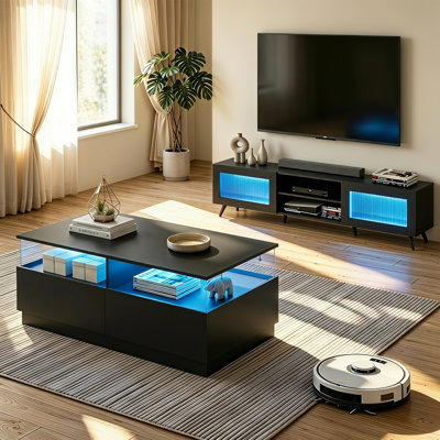 Meuble télé et table basse modernes à DEL pour salon (ensemble de 2)