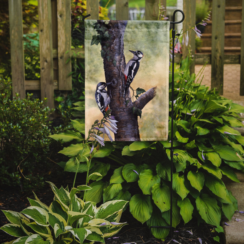 Drapeau de jardin 2 côtés woodpeckers par daphné baxter, H 15 po x l 11 po