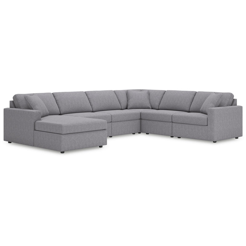 Canapé modulaire 6 pièces avec méridienne Chobanyan, Polyester gris, Face à la gauche, H 36 po x l 140 po x P 107 po