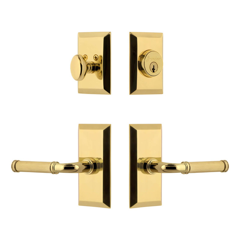 Fifth Avenue Short Plate Complete Entry Set with Single Cylinder Deadbolot and Soleil Lever, Left Handed, 2.75"