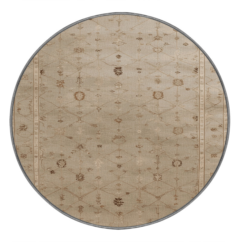 Machine Washable Turkish Gray Area Rug, Round 7'
