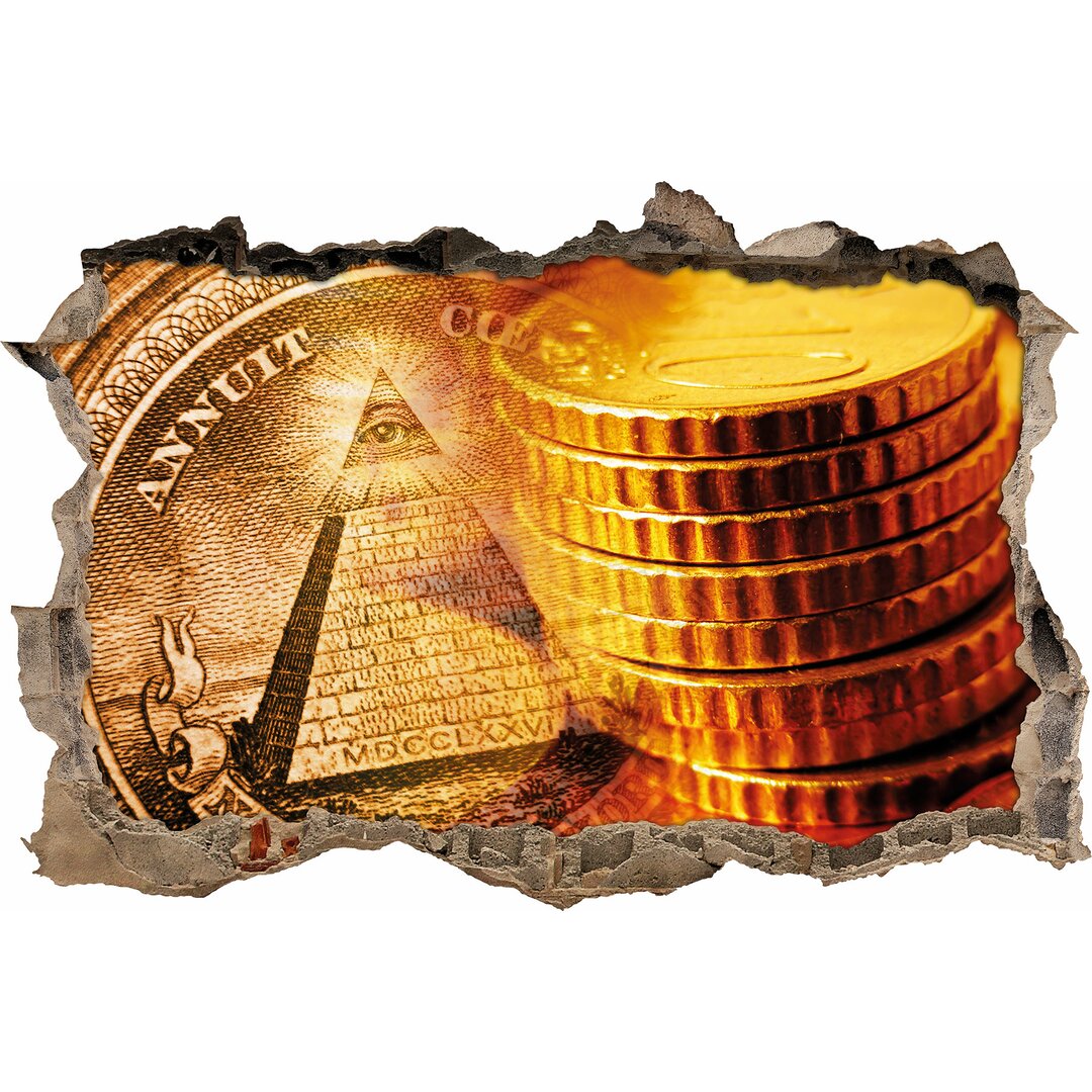 Wandtattoo Illuminati-Pyramide und Geldmünzen