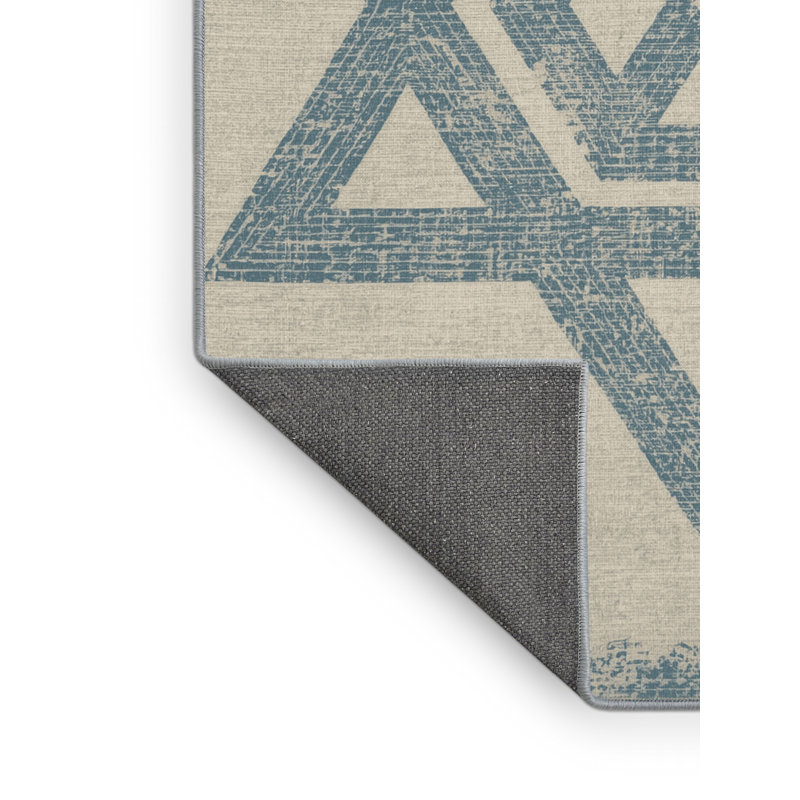 Soft Plush Farrer Hanukkah Modern & Contemporary Abstract Area Rug in Beige – SkyBlue Binding, 2x3