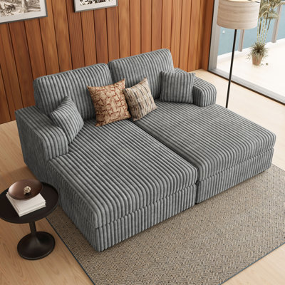 Bianca 2 Seats Plush Corduroy Modular Sofa Sleeper Memory Foam Sofa Bed With Storage For Living Room And Office