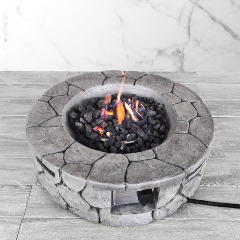 Outdoor Fireplace With 40000 - 8H Burning, Fiber Concrete, Stainless Steel Fire Area, Propane/Natural Gas, Gray Finish Pit Fuel Reinforced Burning Part, Propane & Natural