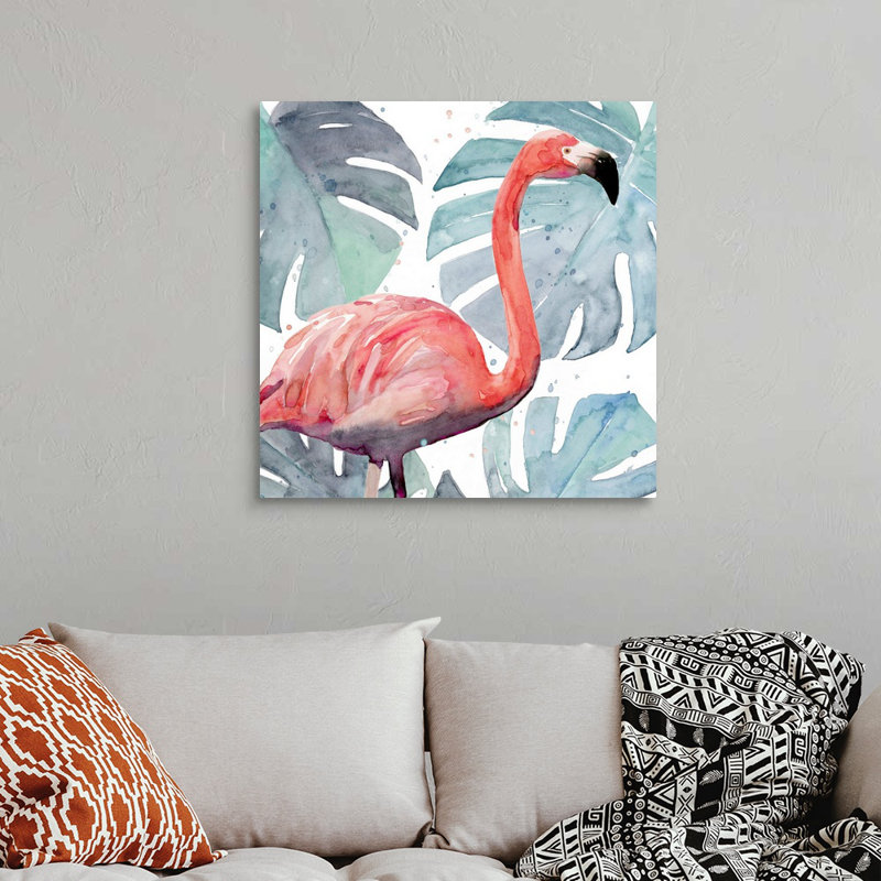 «Flamingo Splash I», art mural sur toile, Toile tendue, H 30 po x l 30 po