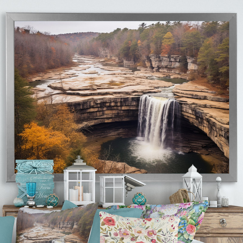 Alabama Water Cascades Beauty II - impression, H 30 po x l 40 po x P 1,5 po, Cadre photo argenté