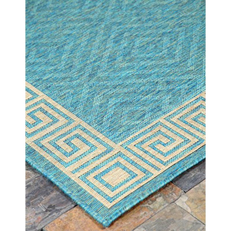 Tapis intérieur/extérieur bleu géométrique Fairbury, Rectangle 6 pi 7 po x 9 pi 7 po
