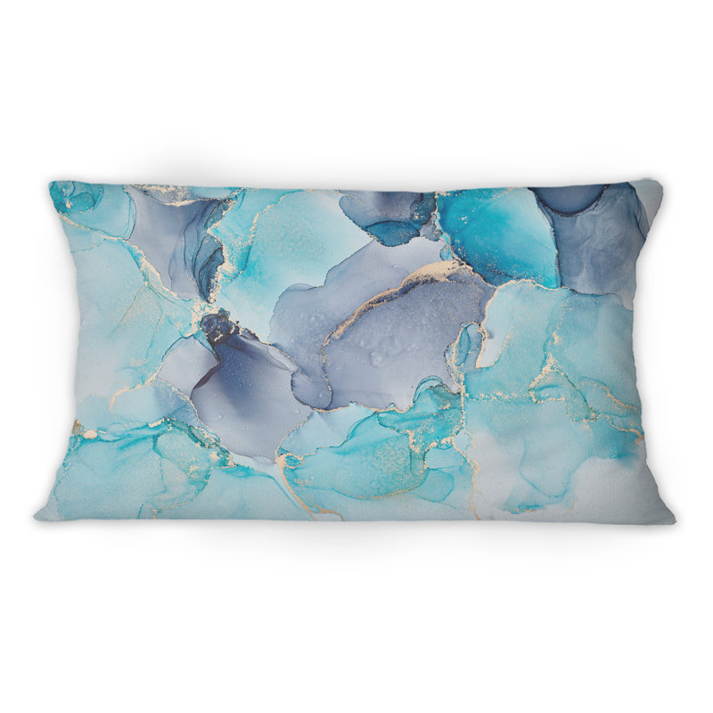 Turquoise et mauve, art abstrait fluide de luxe - coussin décoratif moderne imprimé 12 po x 20 po