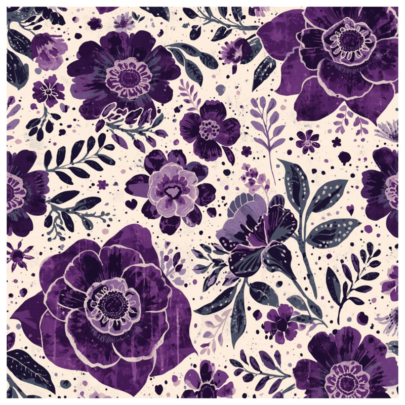 Purple Floral Pattern Duvet Covers, King