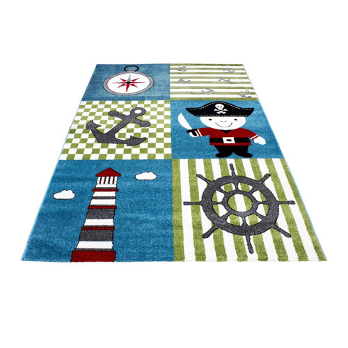 Isabelle & Max Leist Sailor Hooked Grey/Green/Red Rug | Wayfair.co.uk