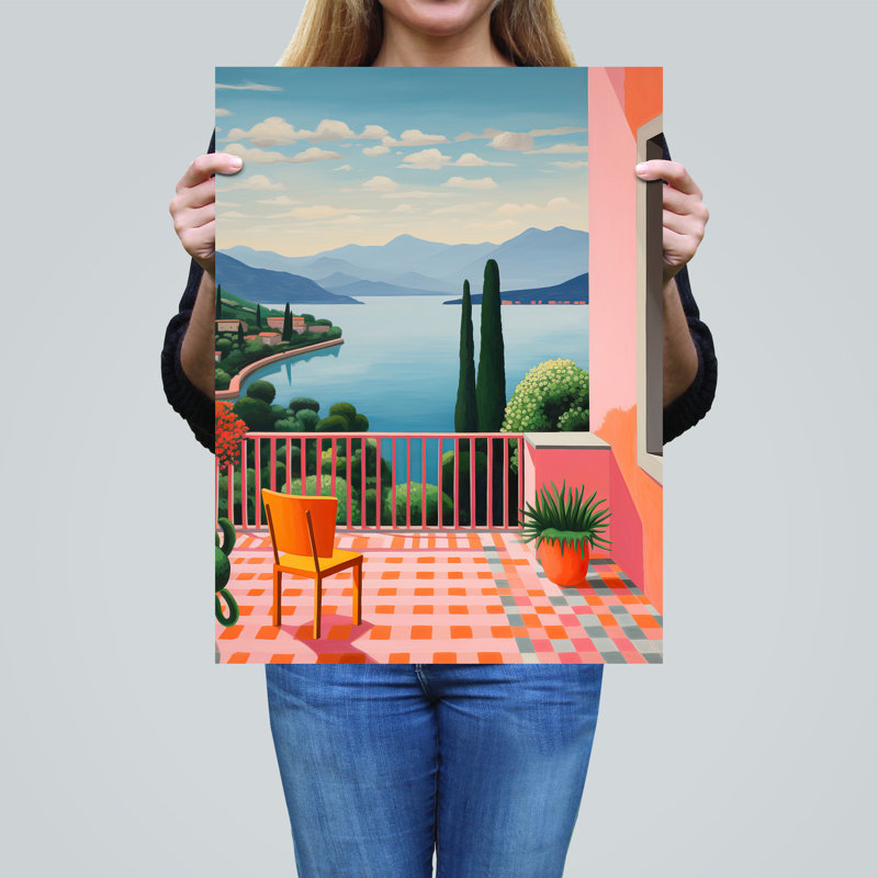 Wall Art Print A Veranda In Italy Oil Painting Blue Peaceful Morning in Mediterranean Holiday Villa Poster