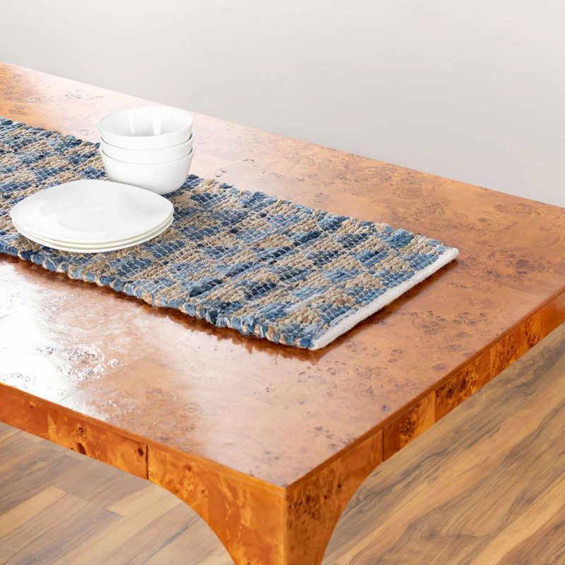 Tapis bleu / gris tissé à la main à motif géométrique Esen, Chemin de table 1 pi 2 po x 8 pi