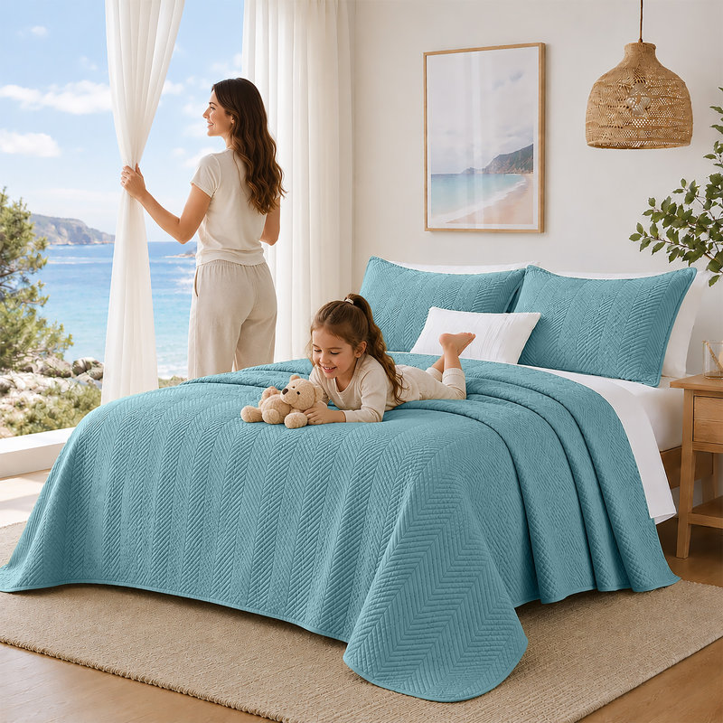 Couvre-lits d'été légers prélavés Imperial, Queen (90 inc x 96 inc ), Bleu délavé