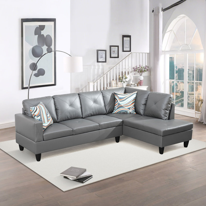 Canapé et chaise modulaire en L Ronan, Gris, Orienté à droite