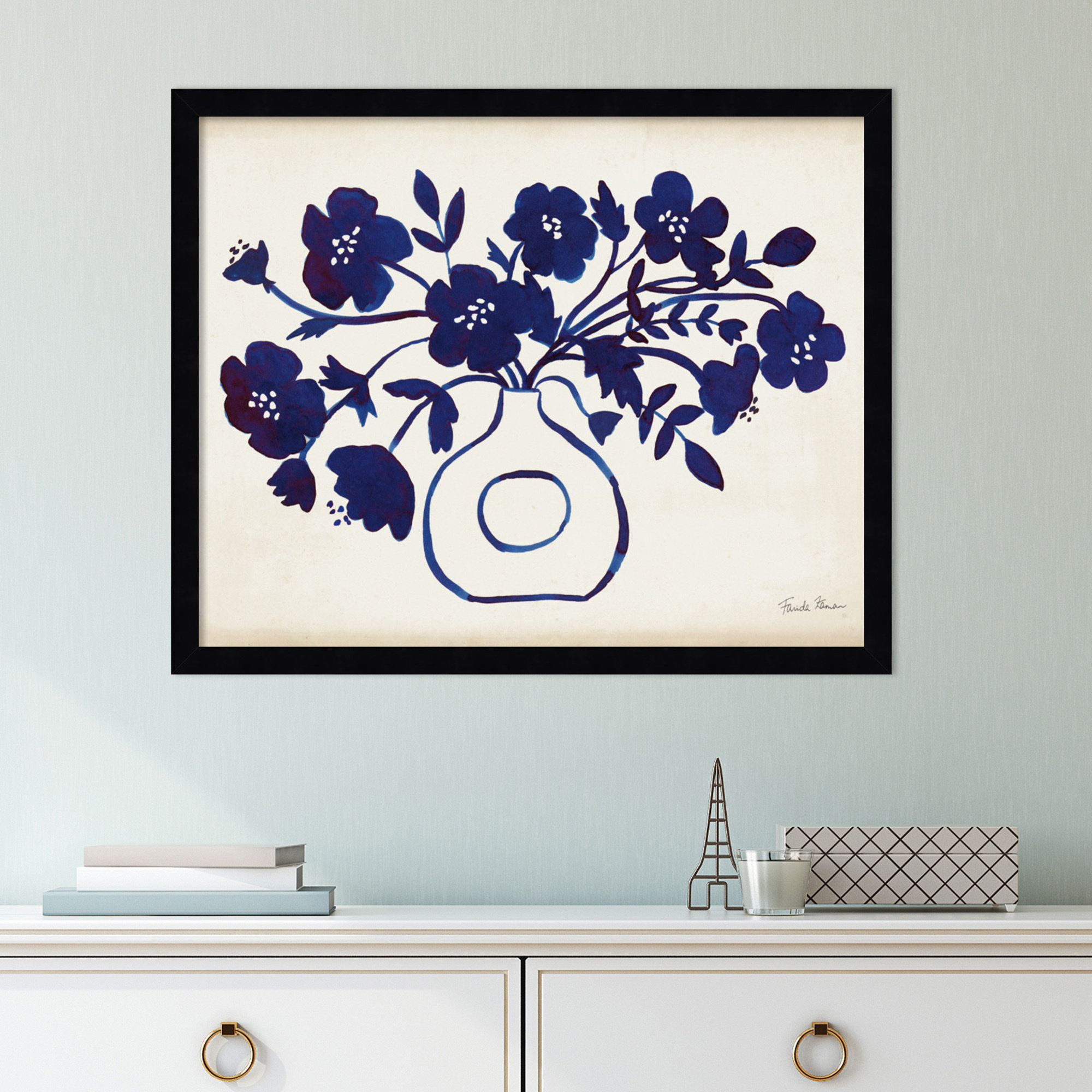 Modern Blue by Farida Zaman, Black, 17" H x 21" W x 1" D
