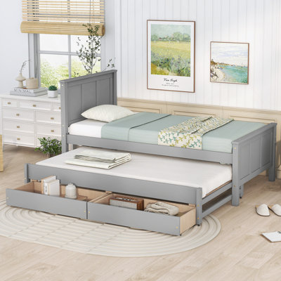 Versatile Twin Platform Bed With Trundle And Drawers, Ideal For Guest Accommodation And Personal Storage In Any Bedroom Setting