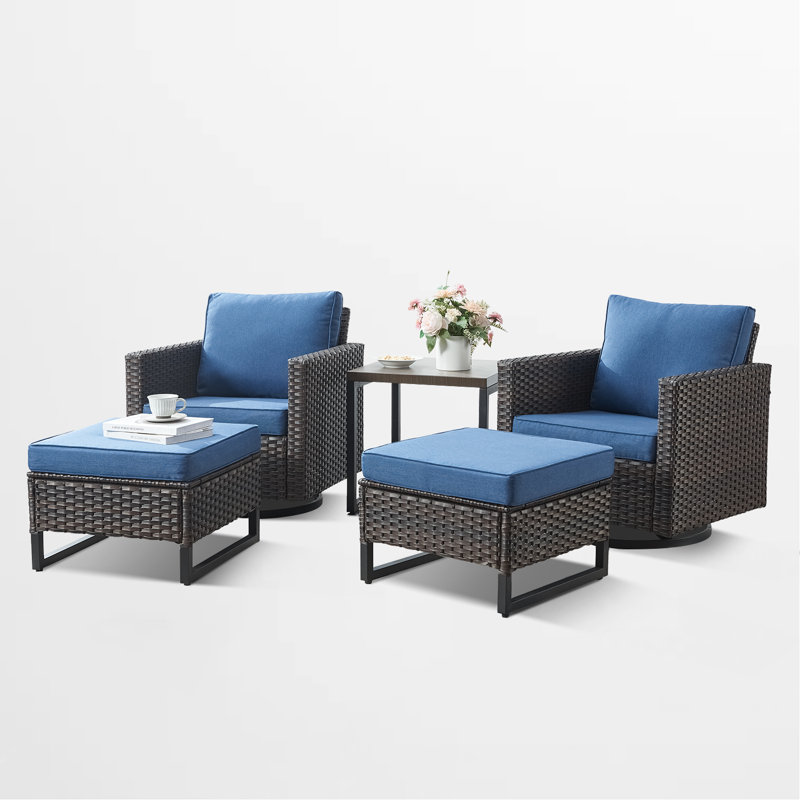 Nazime Outdoor Lounge Chair with Ottoman, Blue