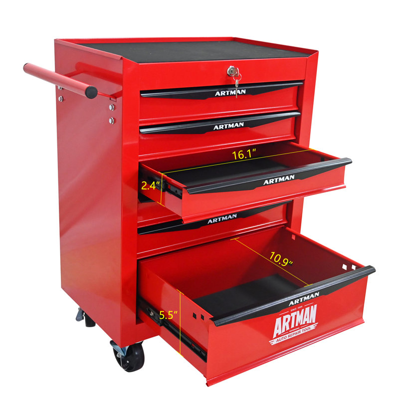 Boîte à outils roulante en métal avec 6 tiroirs, armoire à outils 6 tiroirs 20 pouces rouge