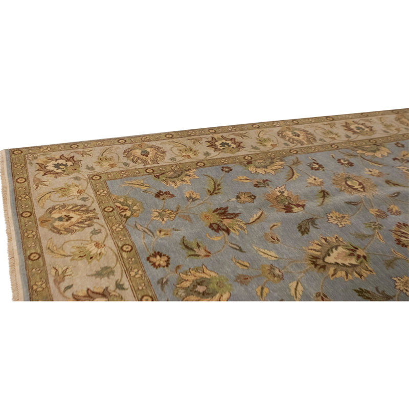 High-Quality Hand-Knotted Light Blue And Grey Area Rug