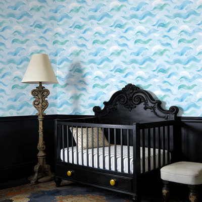 Peel and Stick Wallpaper Watercolor Ocean Abstract Wave Blue Green Wall Mural 23.6"W x 118"H Self Adhesive Removable Wall Paper Renter Friendly Wallpaper for Nursery Bedroom Cabinets