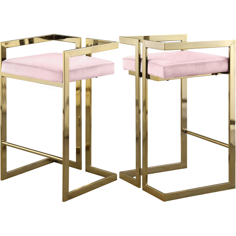 Tabouret de comptoir 27 po Isam, Or, Velours rose