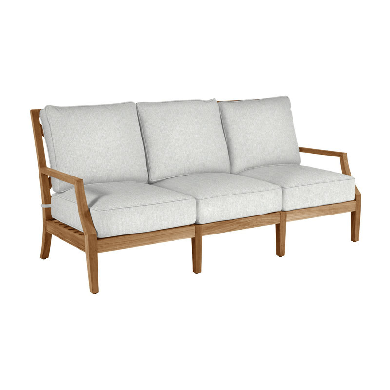 Haley Teak Patio Sofa with Cushions, Bali Pearl, Welt + Standard fill, Natural Teak