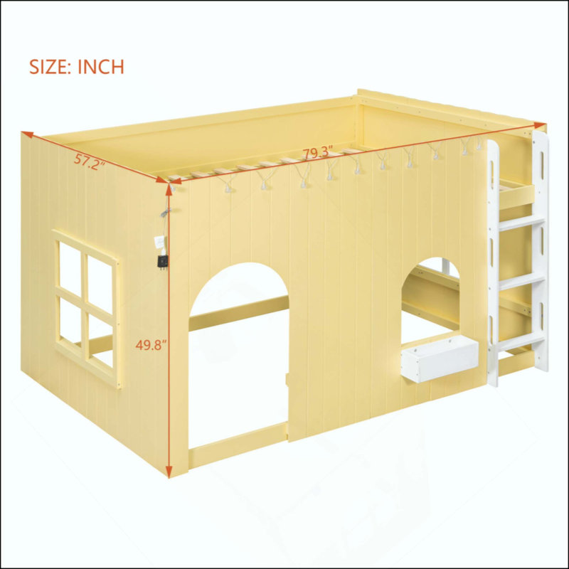 Lit mezzanine pour enfants avec lumière DEL chaude, Full / Double, Yellow